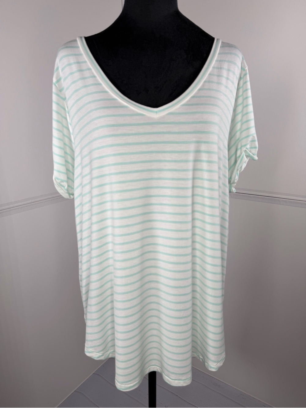 NWT American Eagle Soft & Sexy Mint Stripe V-Neck Tunic Tee XL